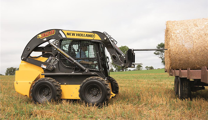 New Holland L328 Skid Steer Loader with Hay Fork